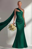 Burgundy Satin Mermaid Neck Scarf Ruched Long Prom Dress