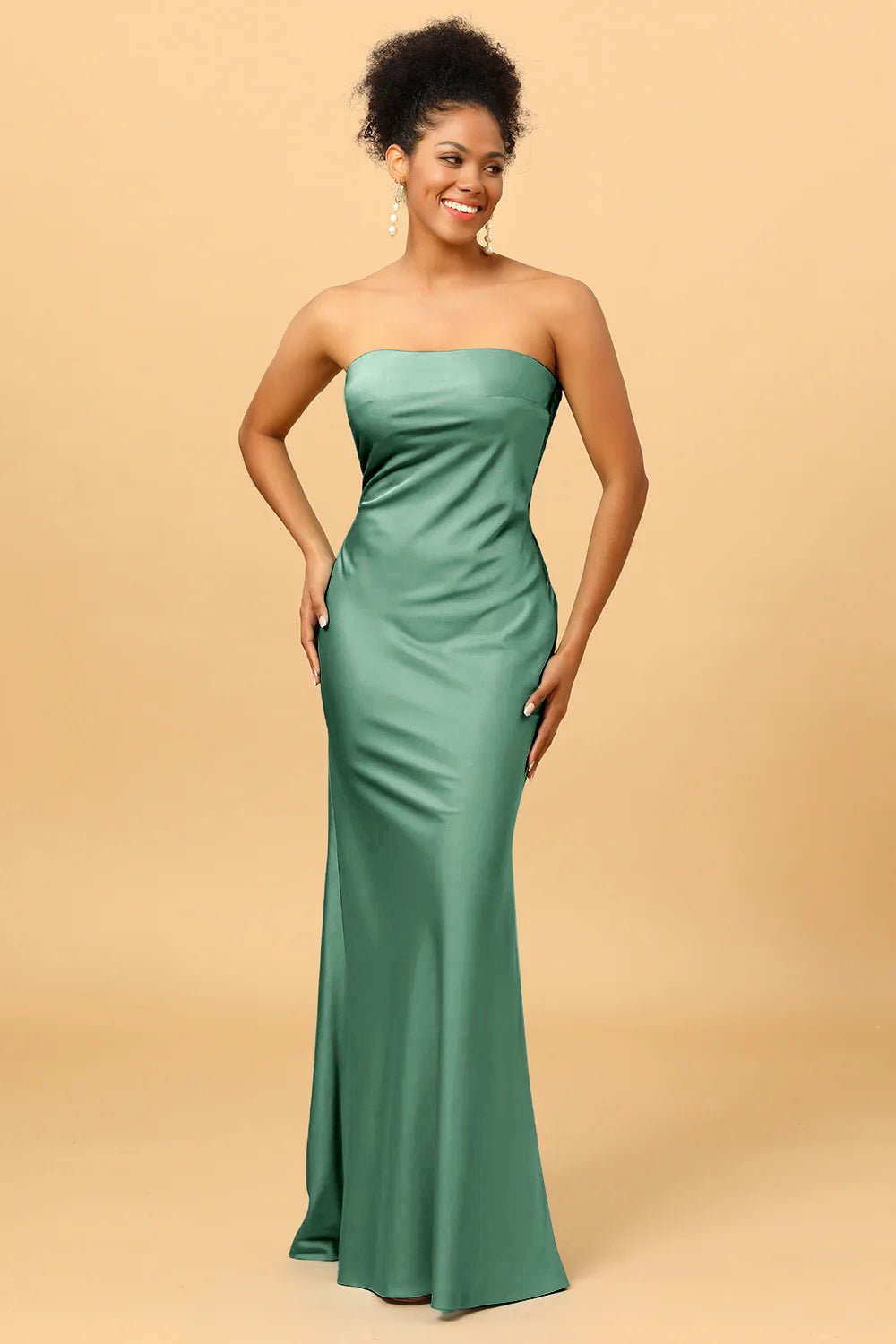 Zapakasa Women Bridesmaid Dress Grey Blue Satin Mermaid Prom Dress Zapakasa Women Bridesmaid Dress Grey Blue Satin Mermaid Prom Dress