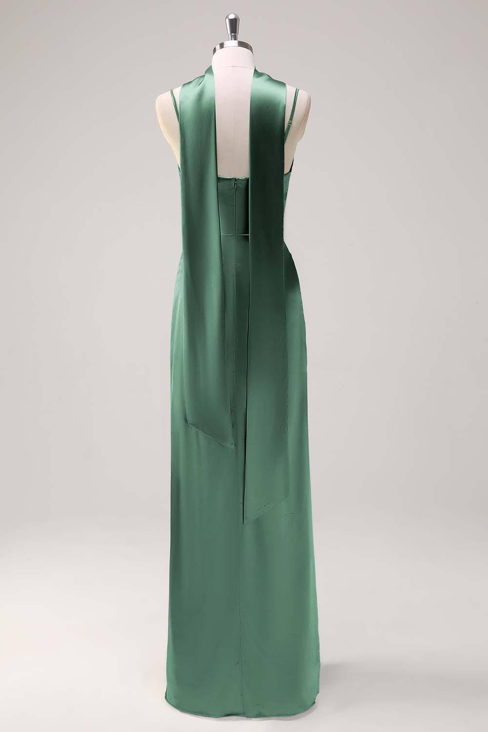 Zapakasa Women Sage Sheath Spaghetti Straps Bridesmaid Dress Ruche Satin Wedding Guest Dress with Slit Zapakasa Women Sage Sheath Spaghetti Straps Bridesmaid Dress Ruche Satin Wedding Guest Dress with Slit
