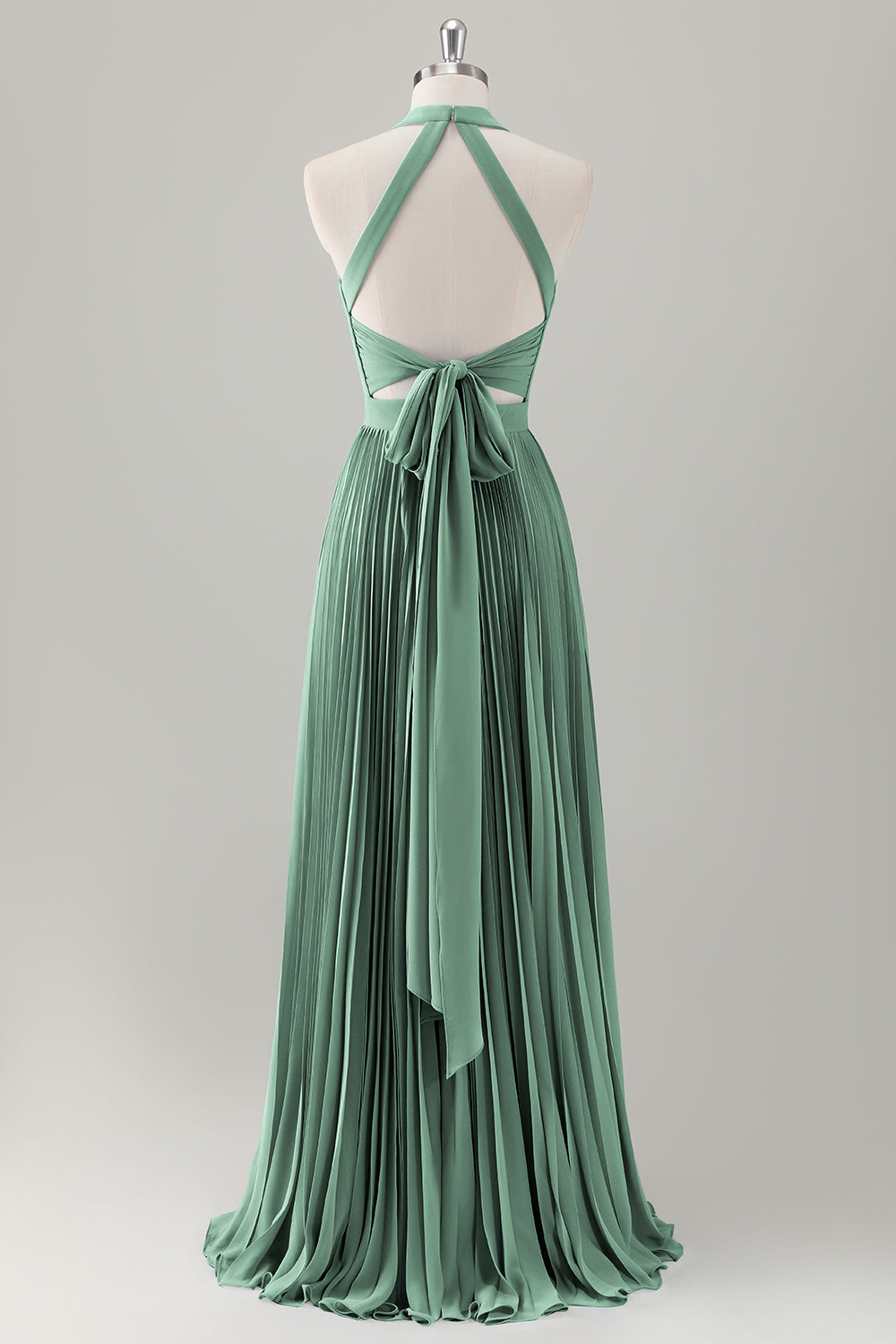 Dark Green A-Line Halter Long Bridesmaid Dress with Slit