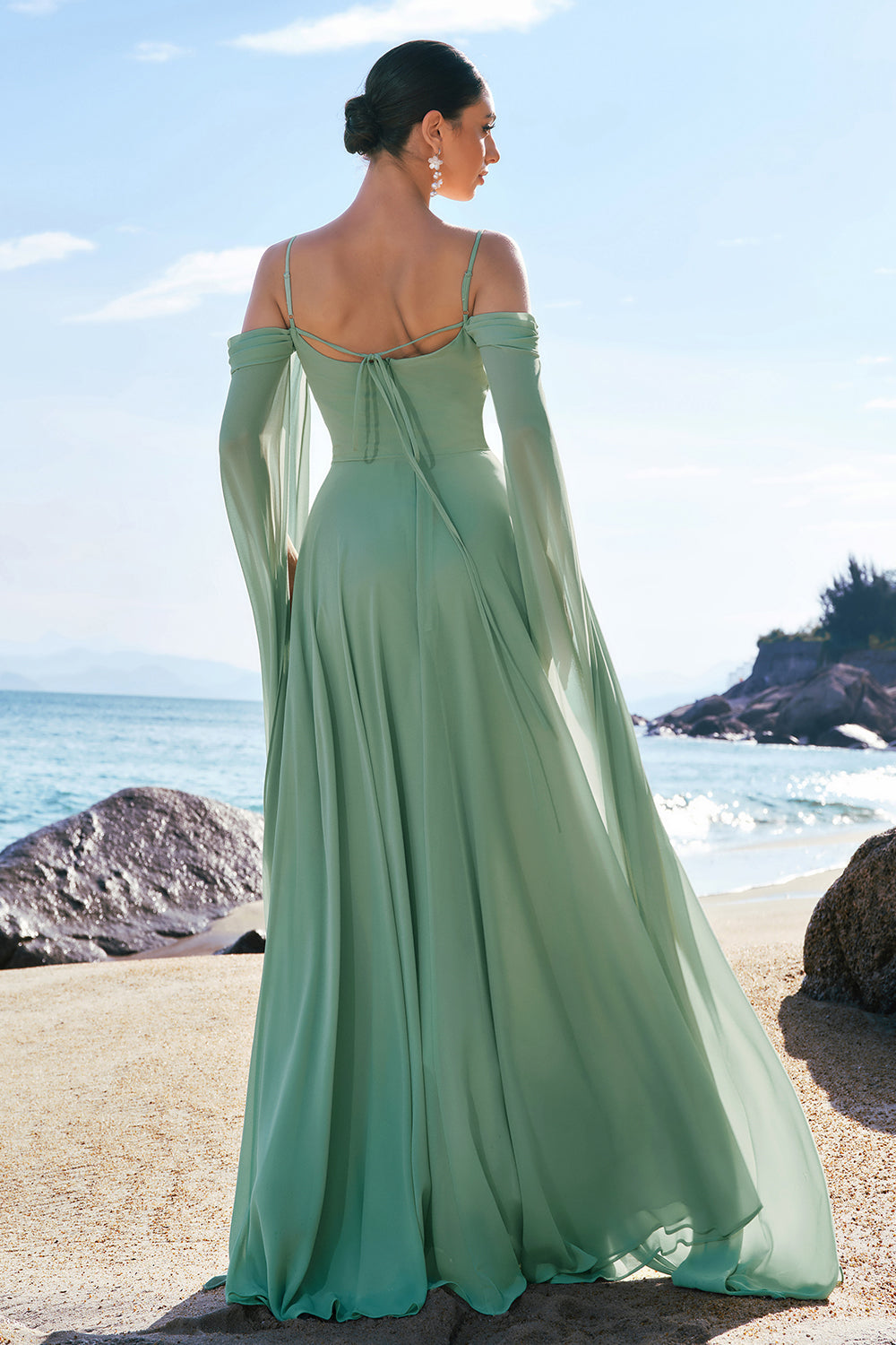 ZAPAKASA Women Dusty Blue Chiffon Bridesmaid Dress A-Line Cold Shoulder Detachable Sleeves Chiffon Maxi Long Wedding Guest Dress ZAPAKASA Women Dusty Blue Chiffon Bridesmaid Dress A-Line Cold Shoulder Detachable Sleeves Chiffon Maxi Long Wedding Guest Dress
