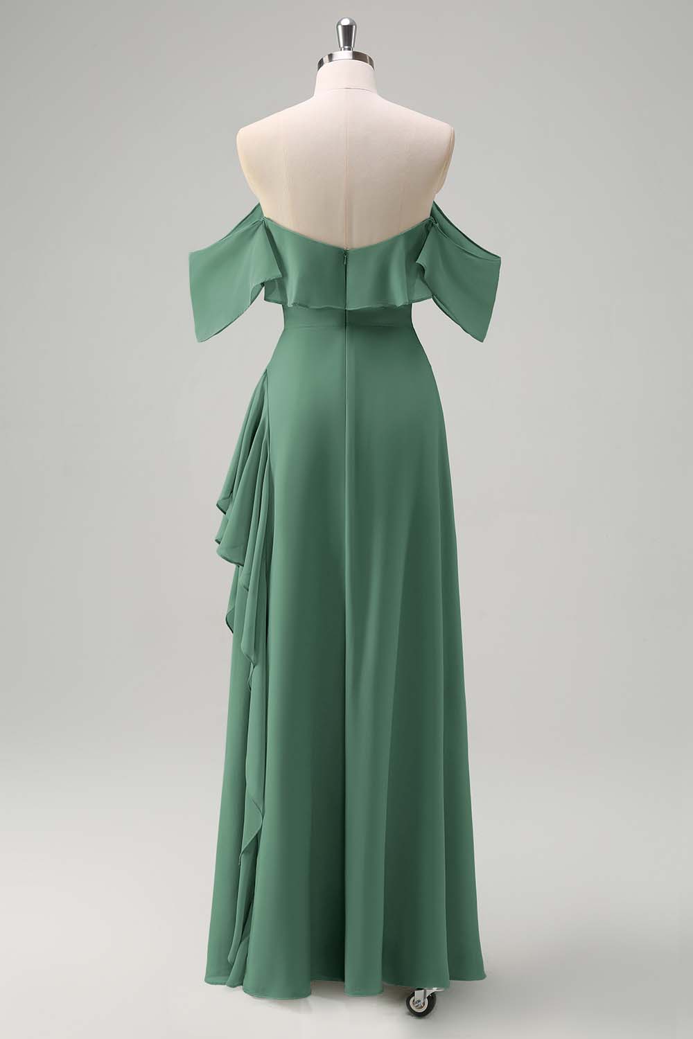 Zapakasa Women Eucalyptus Off The Shoulder Long Bridesmaid Dress with Slit A-Line Chiffon Wedding Guest Dress Zapakasa Women Eucalyptus Off The Shoulder Long Bridesmaid Dress with Slit A-Line Chiffon Wedding Guest Dress