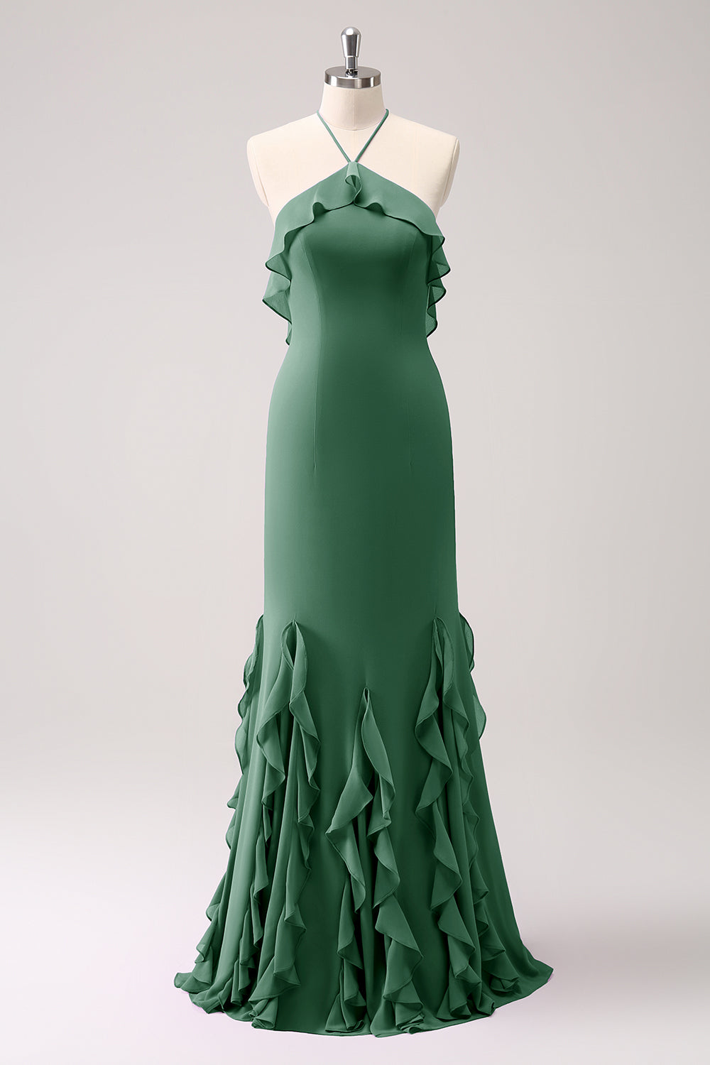 Zapakasa Women Dusty Sage Mermaid Halter Ruffle Chiffon Long Bridesmaid Dress, Royal Blue / US8 Zapakasa Women Dusty Sage Mermaid Halter Ruffle Chiffon Long Bridesmaid Dress, Royal Blue / US8