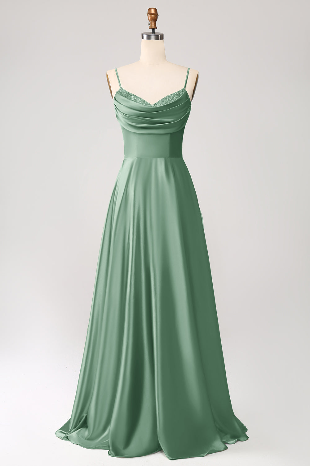 dusty green satin dress Azazie Elle