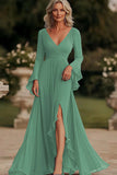 A Line Dark Grey Long Chiffon Mother of the Bride Dress with Slit