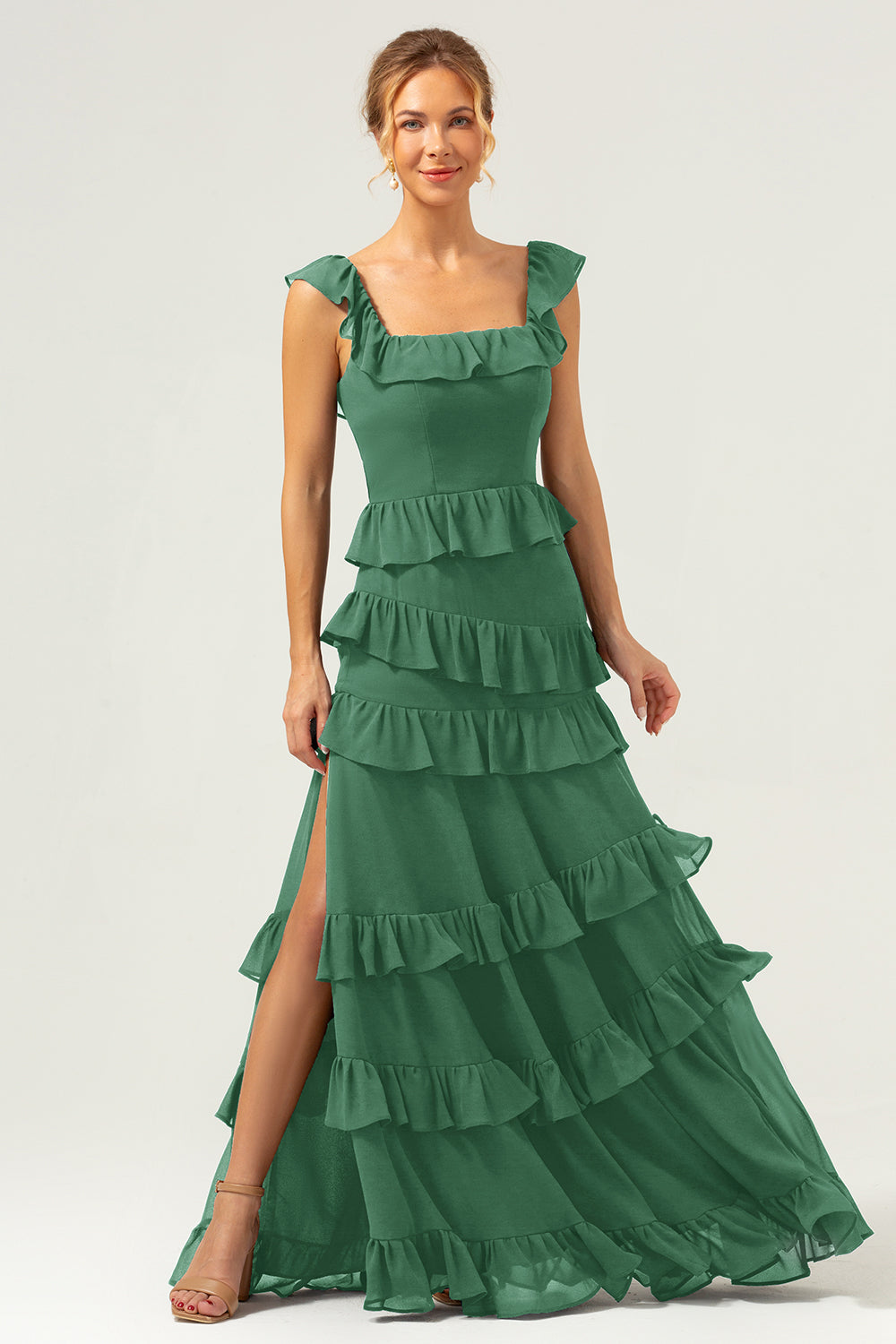 Zapakasa Women Burgundy Long Bridesmaid Dress Square Neck Tiered A-Line Chiffon Wedding Party Dress Zapakasa Women Burgundy Long Bridesmaid Dress Square Neck Tiered A-Line Chiffon Wedding Party Dress