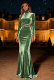 Purple Velvet Mermaid High Neck Long Sleeves Holiday Party Dress