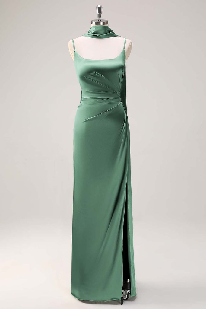 Fuchsia Bridesmaid Dress Removable Spaghetti Straps Sweetheart Ruched Sheath Stretch Satin Bridesmaid Dress With Slit