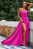 Fuchsia Backless Satin Prom Dress