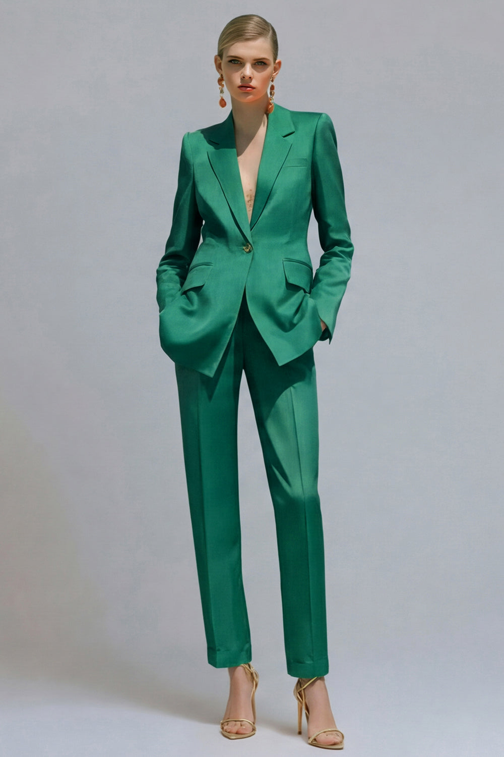 Orange 2 Piece Slim Fit Single Breasted Notched Lapel Prom Suits