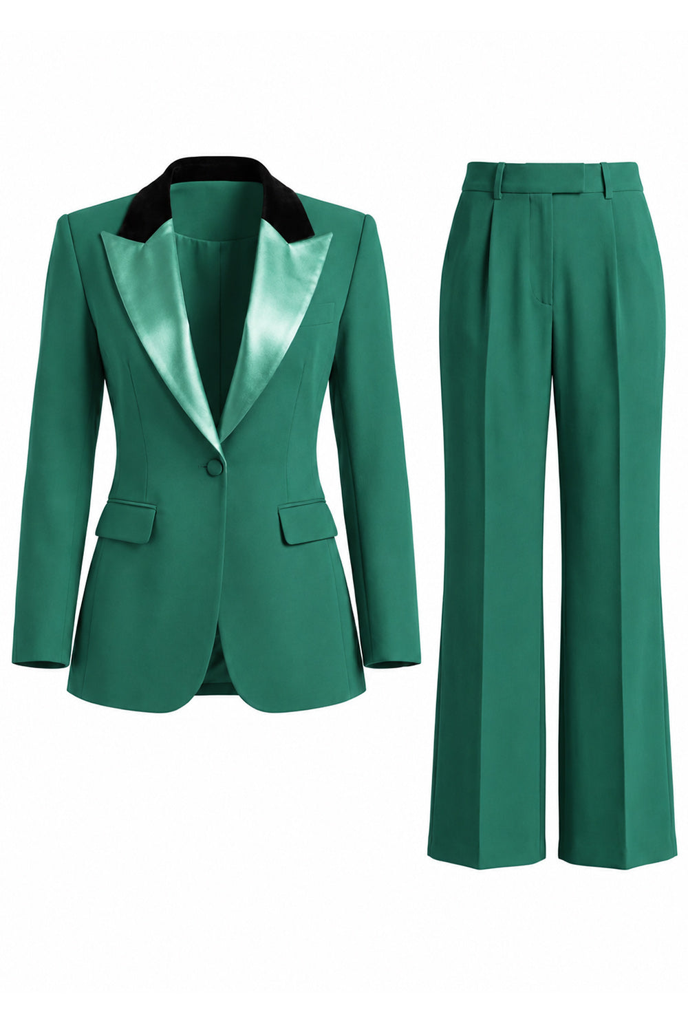 Dark Green Peak Lapel 2 Piece Slim Fit Single Breasted Prom Suits