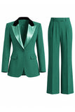 Dark Green Peak Lapel 2 Piece Slim Fit Single Breasted Prom Suits