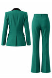 Dark Green Peak Lapel 2 Piece Slim Fit Single Breasted Prom Suits