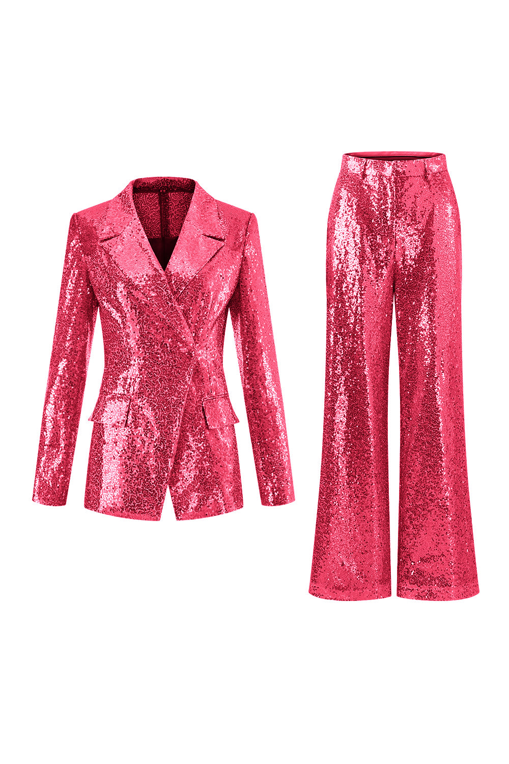 Sparkly Golden Notched Lapel 2 Piece Women Suits