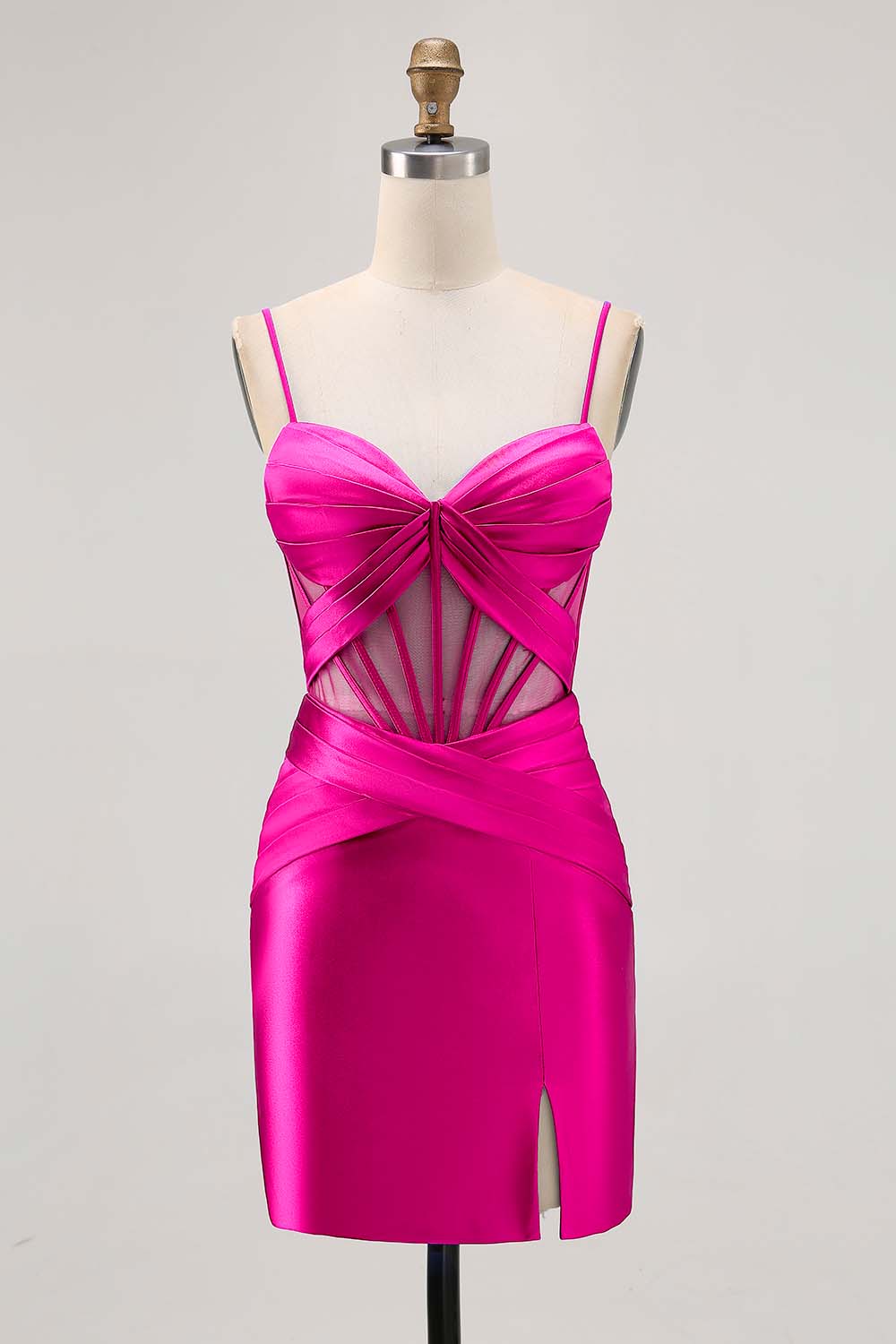 Royal Blue Satin Tight Ruched Corset Short Homecoming Dress with Slit