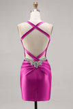 Sparkly Dark Green Corset Tight Satin Short Homecoming Dress with Beading