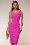 Square Neck Knee Length Navy Pencil Work Dress