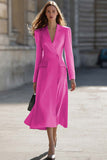 Sky Blue Peak Lapel Pencil One Button Midi Blazer Dress with Sleeves