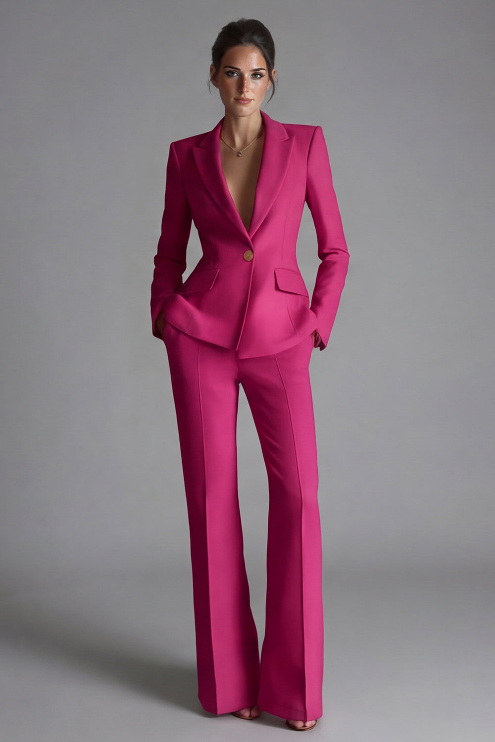 Pink 2 Piece One Button Slim Fit Peak Lapel Prom Suits with Pockets