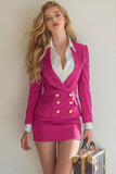 Navy Double Breasted 2 Piece Pencil Short Business Suits