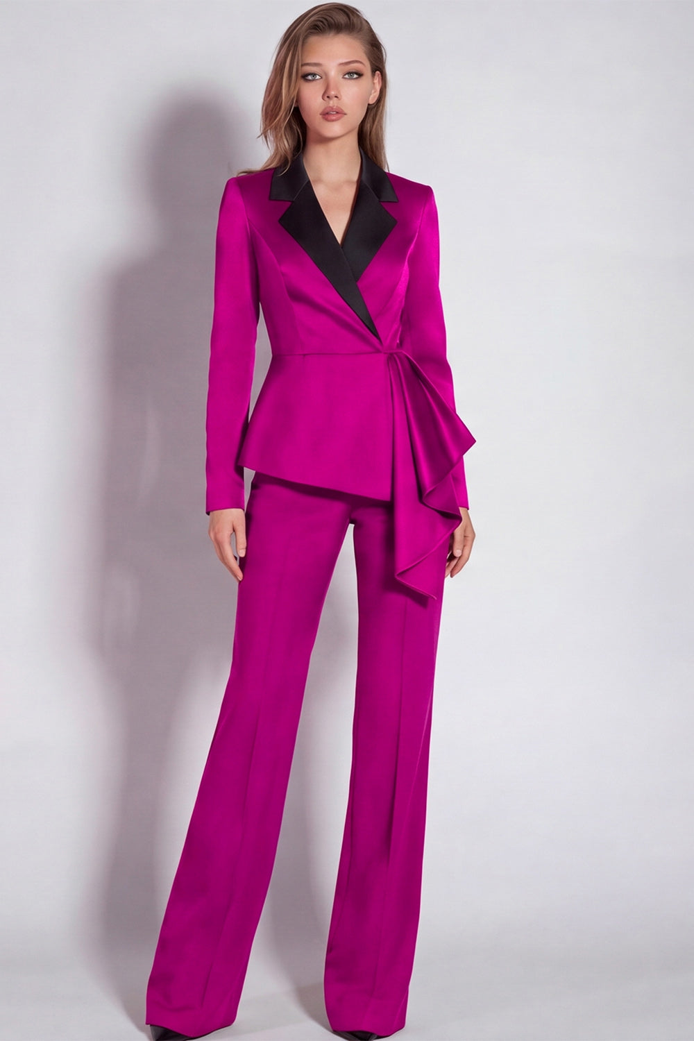 Notched Lapel Burgundy 2 Piece Business Suits with Sash