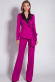 Notched Lapel Burgundy 2 Piece Business Suits with Sash