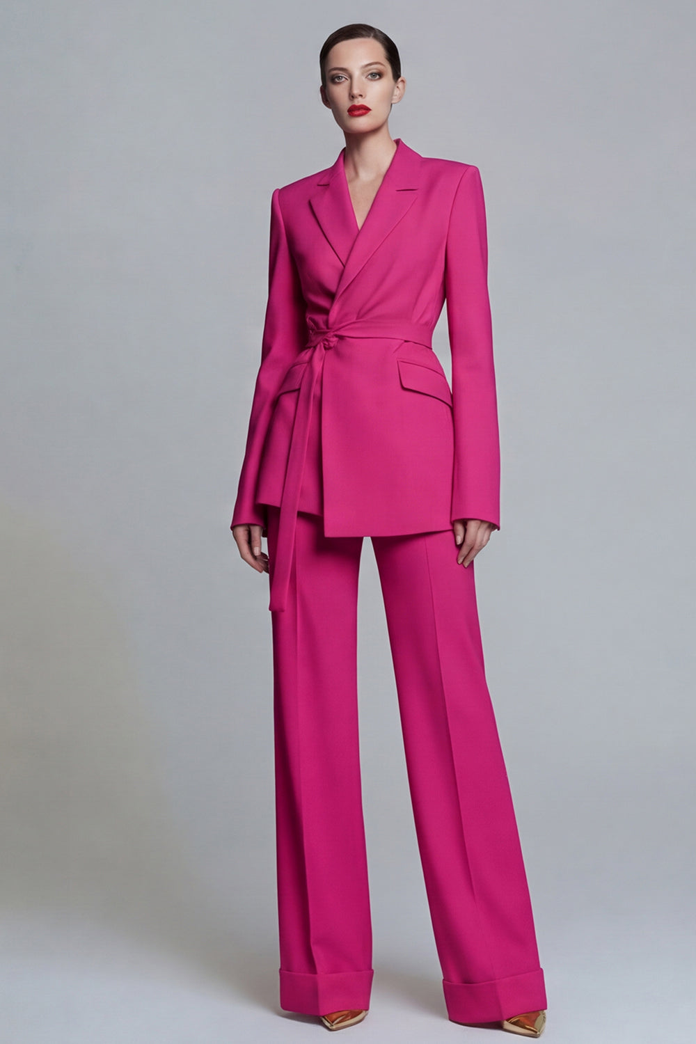 Yellow 2 Piece Notched Lapel Slim Fit Wide Leg Prom Suits with Sash