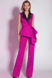 Burgundy 2 Piece Notched Lapel Business Suits with Sash