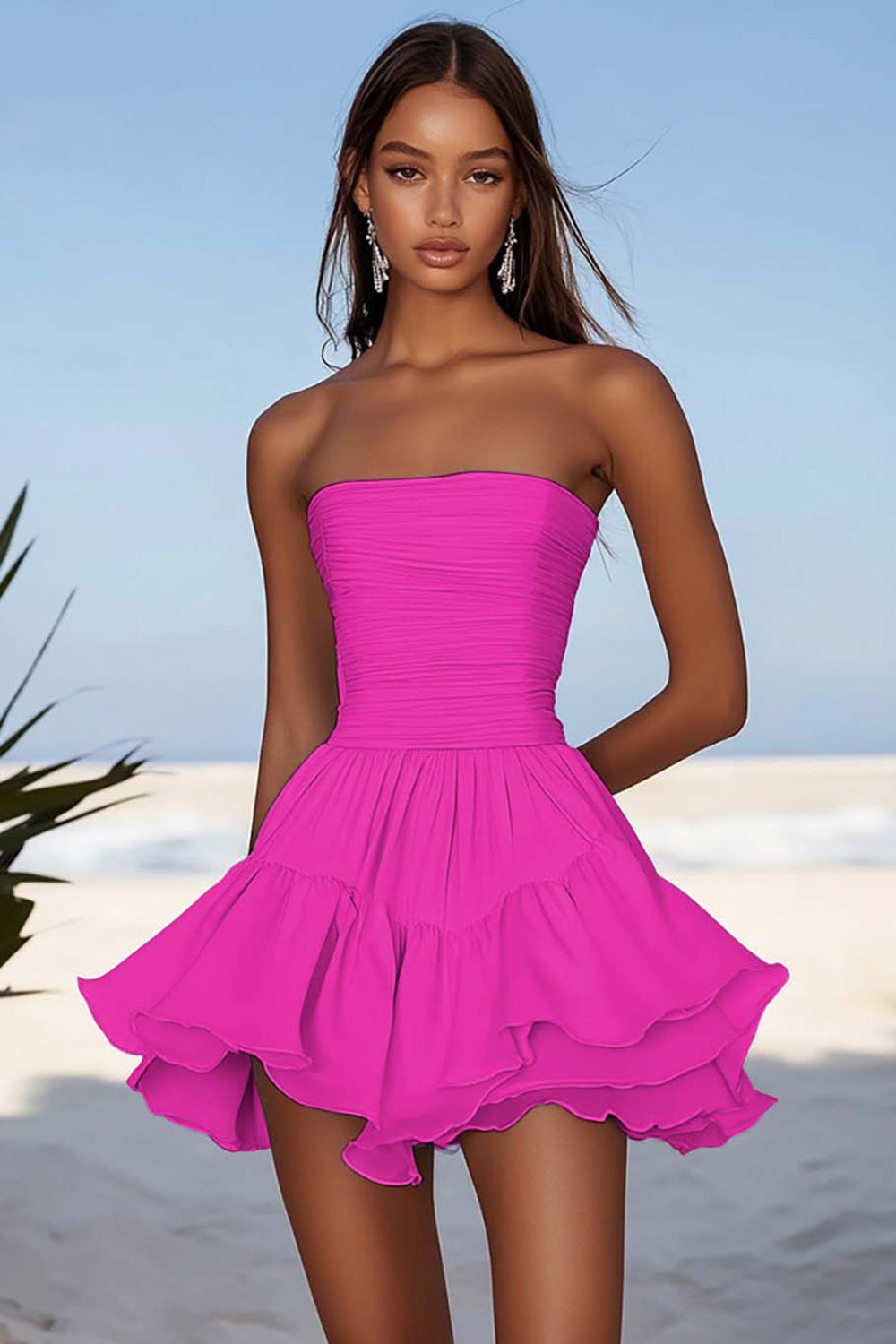 Sky Blue Strapless Chiffon Short Graduation Dress with Ruffles