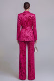 2 Piece Notched Lapel Dark Green Wide Leg Floral Prom Suits with Belt