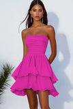 Sky Blue Chiffon Square Neck Short Graduation Dress with Ruffles