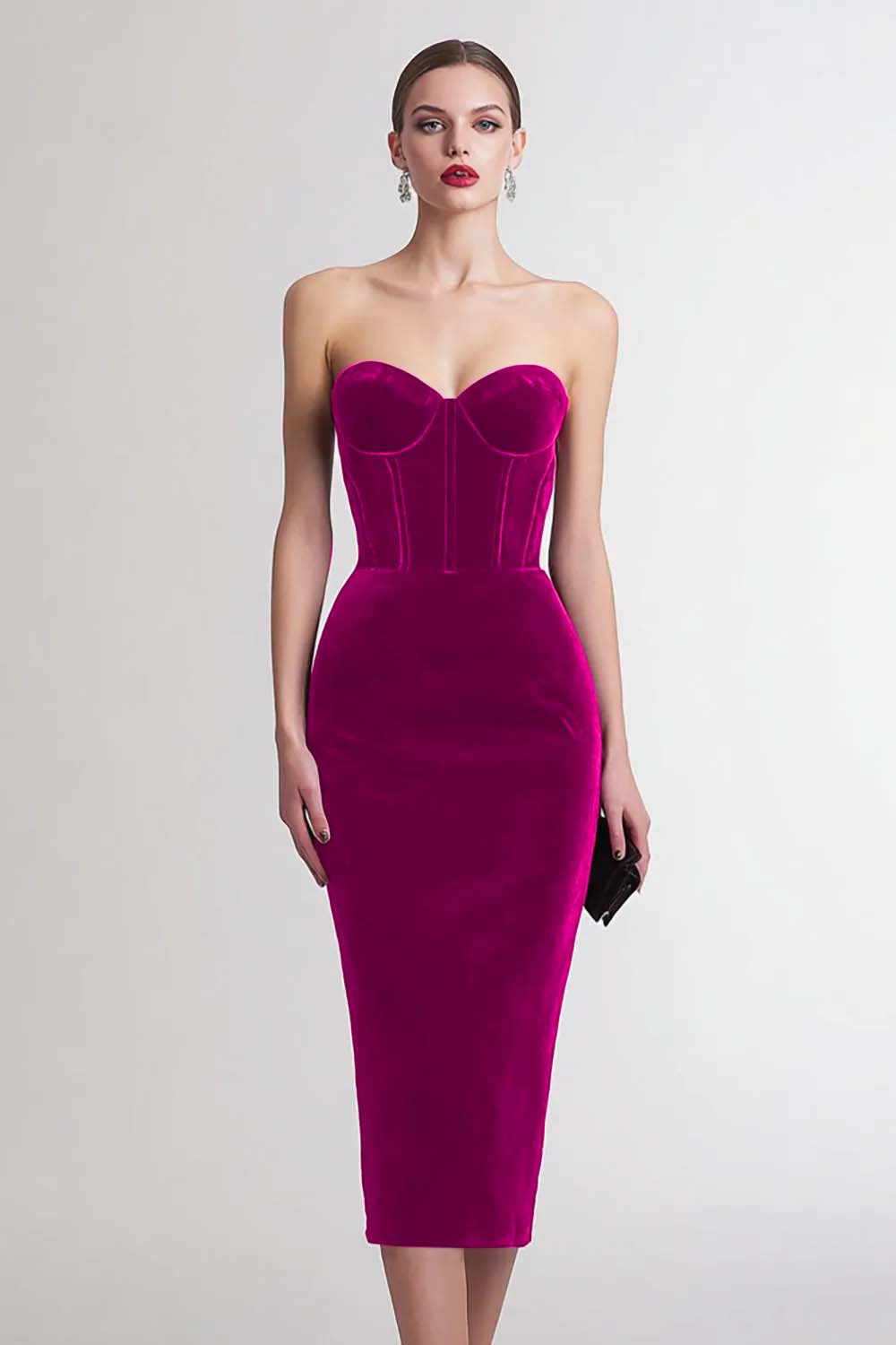 Zapakasa Women Burgundy Velvet Midi Corset Holiday Party Dress Bodycon Sweetheart Strapless Semi Formal Dress Zapakasa Women Burgundy Velvet Midi Corset Holiday Party Dress Bodycon Sweetheart Strapless Semi Formal Dress