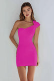 Ivory Satin One Shoulder Short Tight Graduation Dress