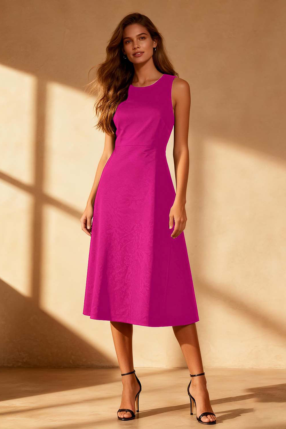 Simple Black Satin Round Neck Bodycon Midi Formal Dress