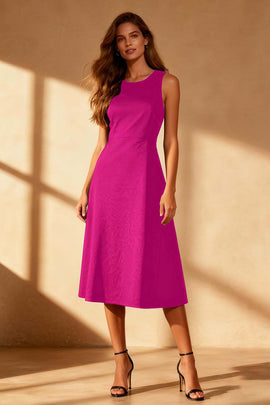 Simple Black Satin Round Neck Bodycon Midi Formal Dress