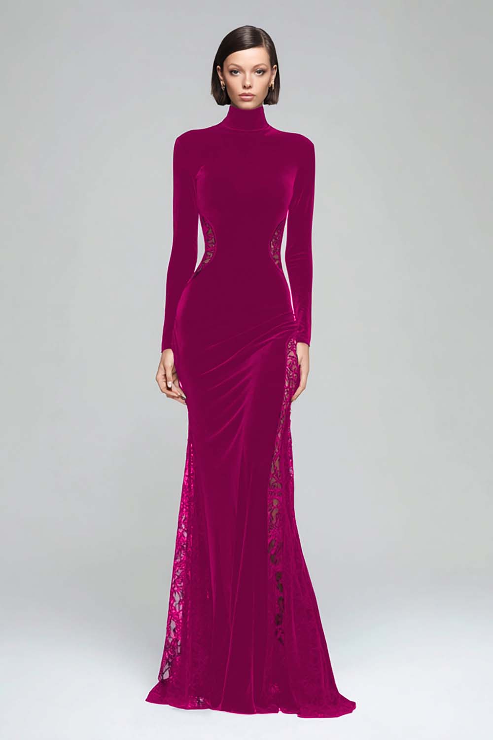 burgundy high neck velvet dress Burgundy Velvet Long Sleeve High Neck Cutout Bodycon Dress