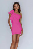 White Sheath Satin One Shoulder Short Graduation Dress with Bow