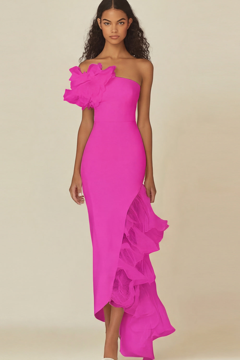 White Sheath Long Asymmetrical Rehearsal Dinner Dress