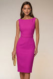 Navy Boat Neck Pencil Short Work Dress