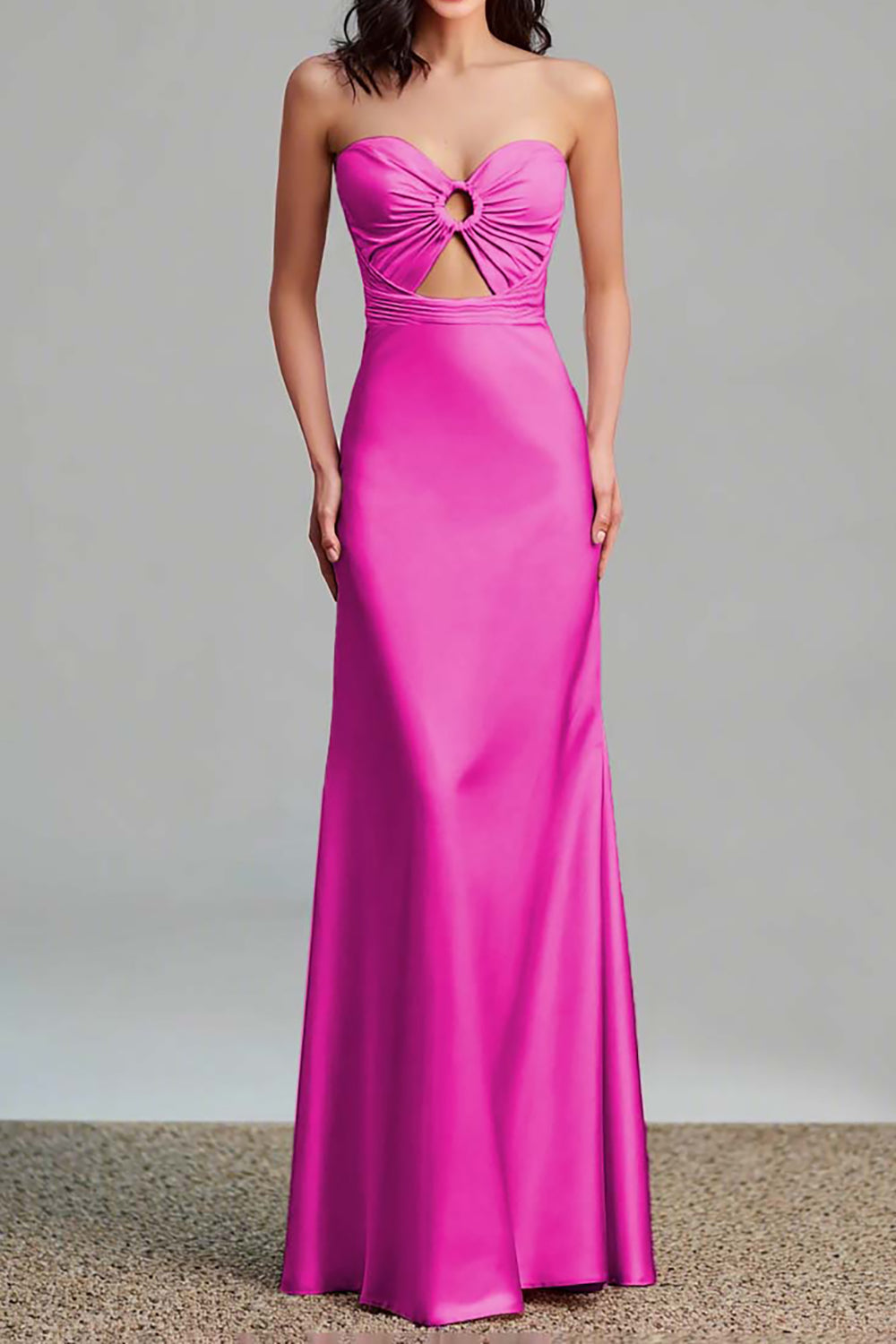 Pink Strapless Keyhole Long Satin Bridesmaid Dress