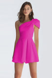 Simple Ivory Satin One Shoulder Short A-Line Graduation Dress