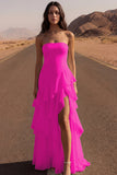 Ivory Strapless A Line Maxi Beach Wedding Dress with Ruffles