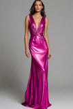 Sparkly Gold Deep V-Neck Metallic Long Formal Dress