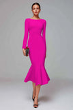 Red Mermaid Long Sleeves Midi Work Dress