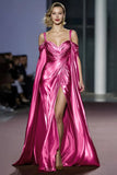 Golden Cold Shoulder Metallic Long Gala Dress with Slit