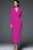 Simple Ivory Pencil Shawl Lapel Long Blazer Dress with Sleeves