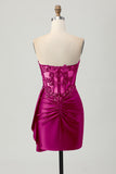 Sparkly Burgudny Corset Tight Short Homecoming Dress with Sequins
