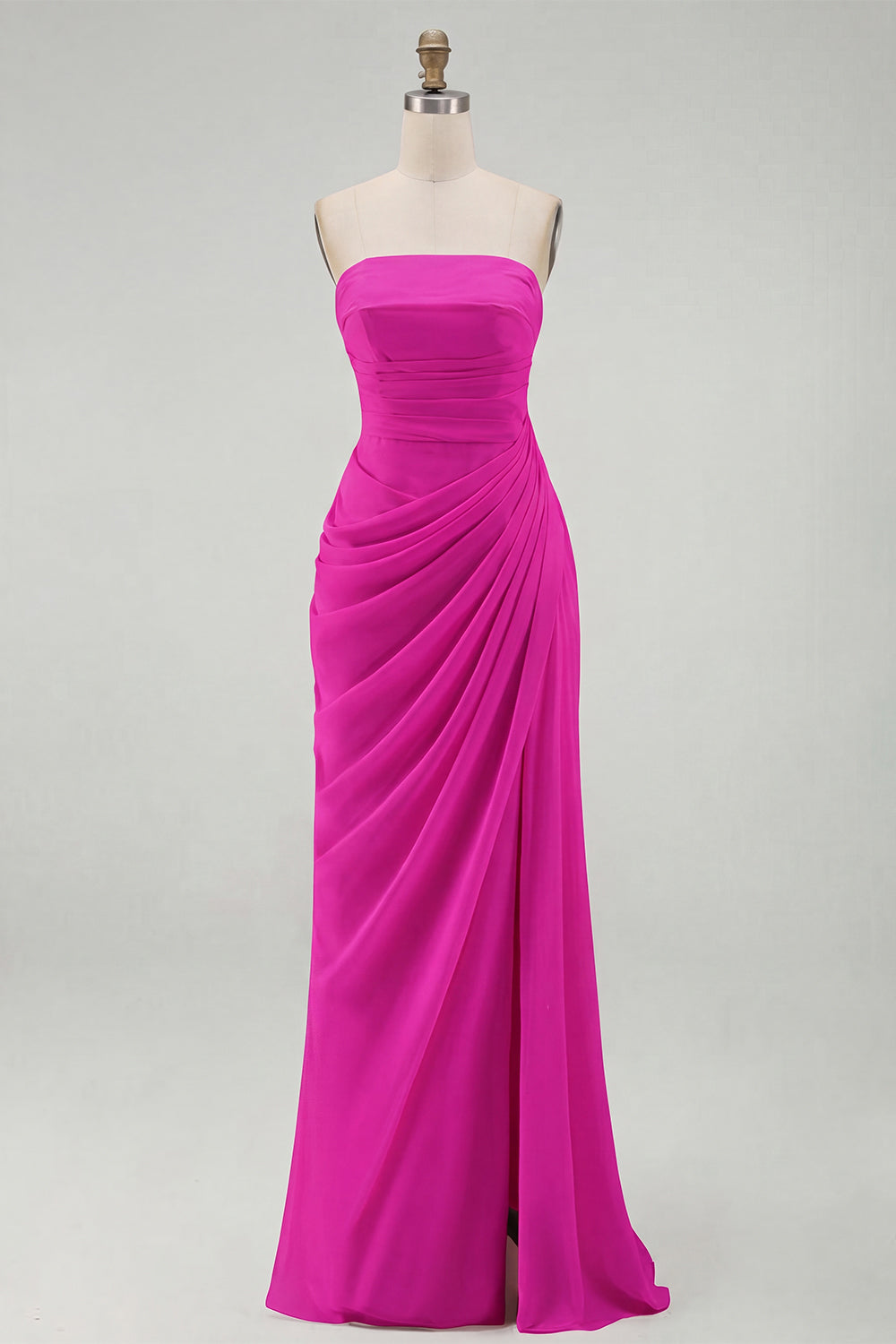 Light Pink Sheath Ruched Long Prom Dress with Slit
