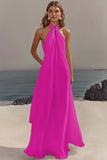 Dark Green Chiffon A Line Halter Long Formal Dress