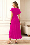Black Round Neck Midi Glitter Holiday Party Dress with Sleeves